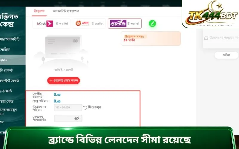 ব্র্যান্ডে বিভিন্ন লেনদেন সীমা রয়েছে